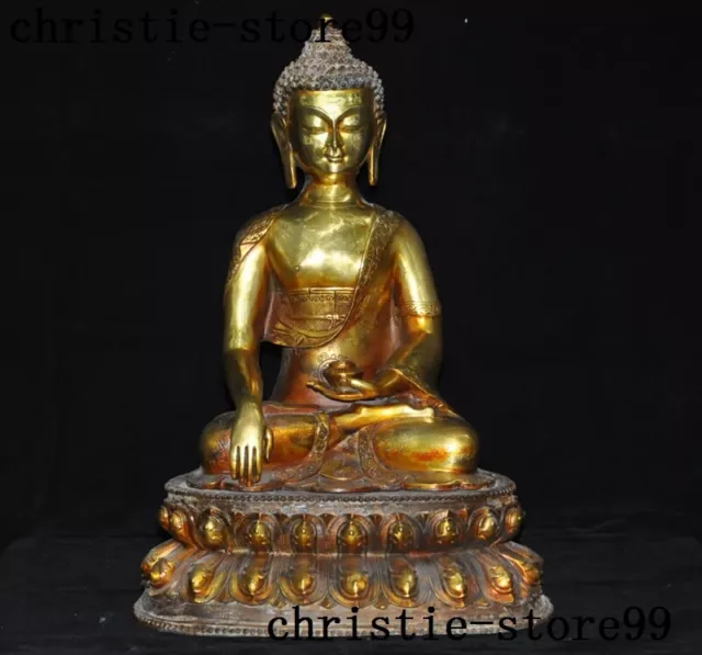 Tibet Buddhism bronze 24k gold Gilt Sakyamuni Shakyamuni Medicine Buddha statue