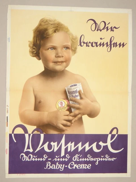 Vasenol Wund- Kinderpuder Baby-Creme - Plakat Farb-Offset - Werbung Kinder 1940 Vasenol Wund- Kinderpuder Baby-Creme - Plakat Farb-Offset - Werbung Kinder 1940