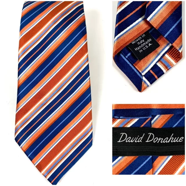 David Donahue  mens Multicored Stripes Handmade Italian Silk Necktie usa euc