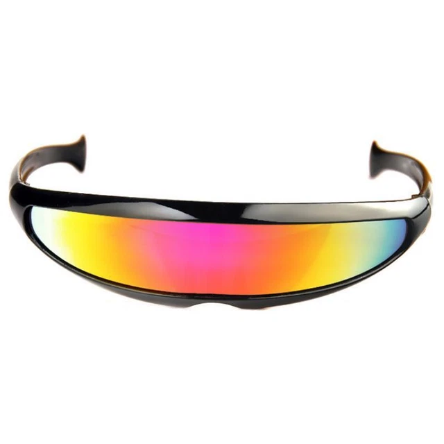 Colored Mirror Lens Monolens Cyclops Robotic Futuristic Narrow Punk Sunglasses