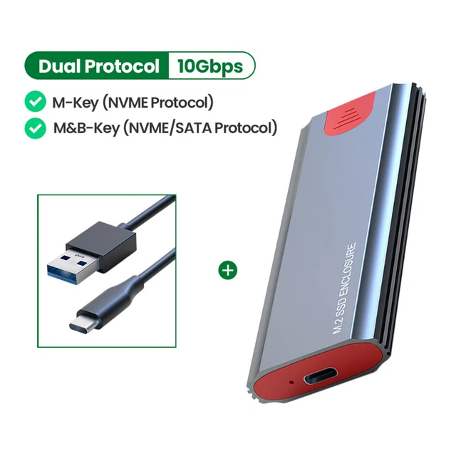 Dual Protocol M2 Ssd Case 2tb Nvme Enclosure for Nvme Pcie Sata M/b (Grey)