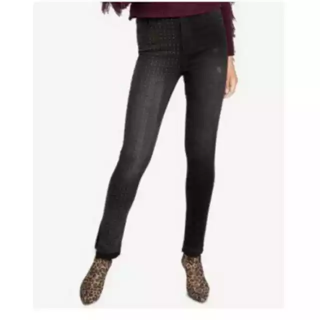 Rachel Roy Women's High-Rise Studded Split Hem Skinny Jeans Stretch Black 32 NWT