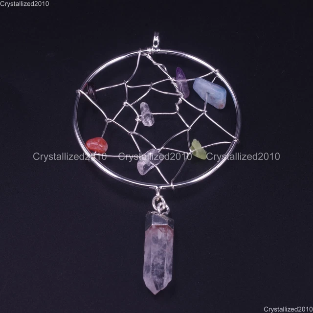 Natural Gemstones Dreamcatcher Healing Crystal Pointed Reiki Chakra Pendant 60mm