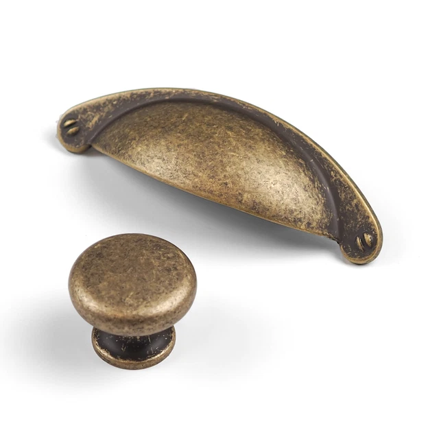 Antique Brass Cupboard Handle Gold Cup Pull & Knob Kitchen Door Drawer Cabinet