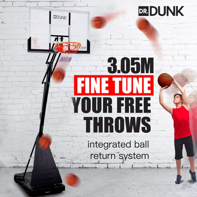 Dr.Dunk Portable Basketball Stand System Hoop Height Adjustable Net Ring 3.05m 2