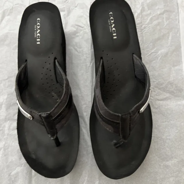 Coach Women's Black Jaden Thong Wedge Flip Flops Platform Sandals Size 8 B