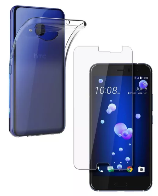 For HTC U11 TEMPERED GLASS SCREEN PROTECTOR + CLEAR SILICONE TPU CASE COVER U 11