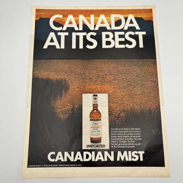 Canadian Mist Whiskey 1971 Vtg Print Ad 10"x13" lake mountains sunset