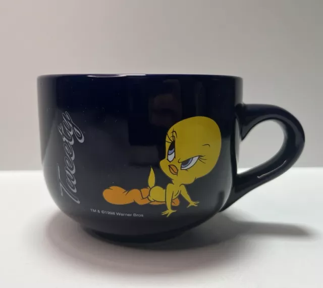 Looney Tunes Tweety Bird Coffee Mug 1998 Warner Bros Cobalt Blue Tea Cup