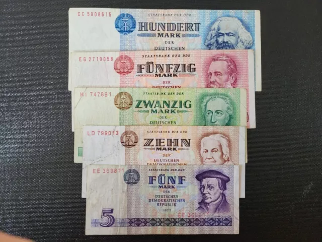 + DDR Notenbank 100 + 50 + 20+10 + 20 + 5 + Mark + 1964 / 80 + ORIGINAL !