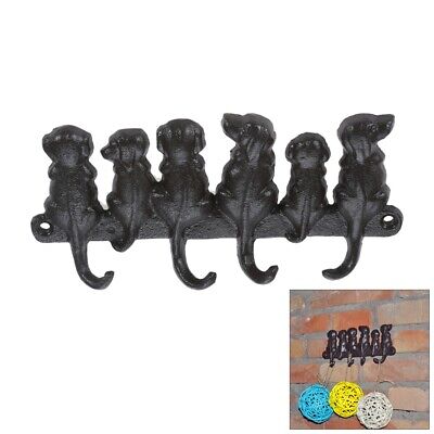 Cast Iron 6 Dogs Key Hat Hooks Towel Holder Wall Mounted Dog Tail Hanger Rack