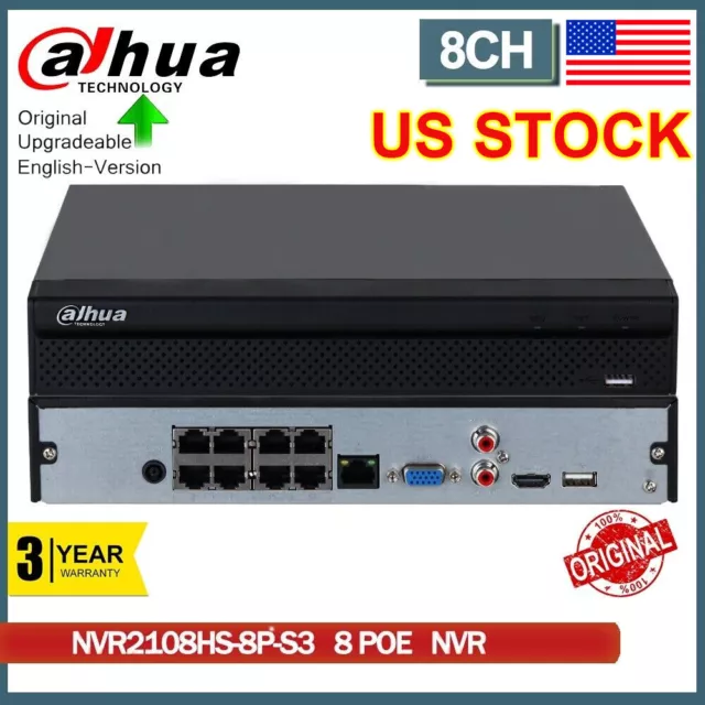 Dahua 8Channel Compact 1U 1HDD 8 POE Network Video Recorder NVR2108HS-8P-S3 8 CH