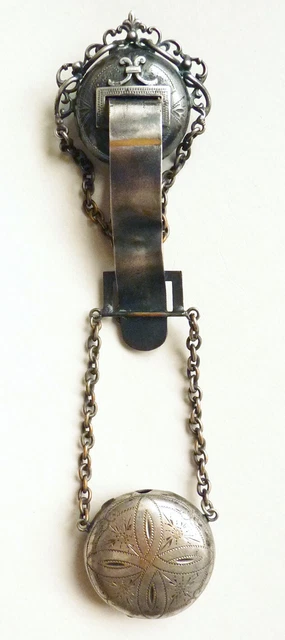 Clavette Châtelaine Ancienne Pour Montre à Gousset - Chaîne Avec Médaille Vierge Marie En Bronze Doré - Vintage "dans Son Jus"