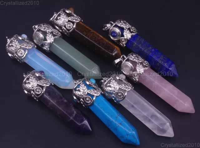 Natural Gemstone Laurels Hexagonal Pointed Reiki Chakra Healing Pendant Beads