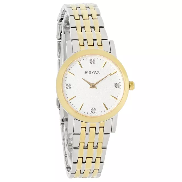 Bulova Quartz Ladies Diamond Two Tone Bracelet Dress Watch 98P115