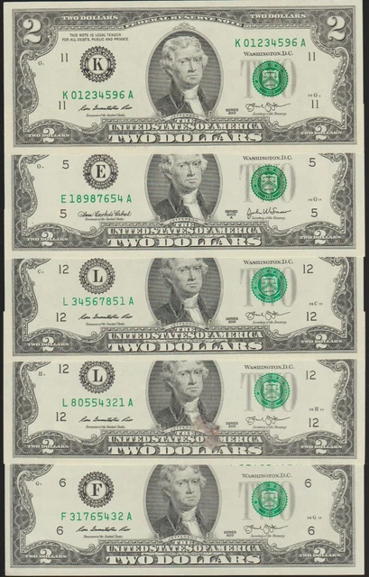 $2 Ladder Type Notes Two Dollar Bill Fancy #  $2 Ladder Style Notes  UNC