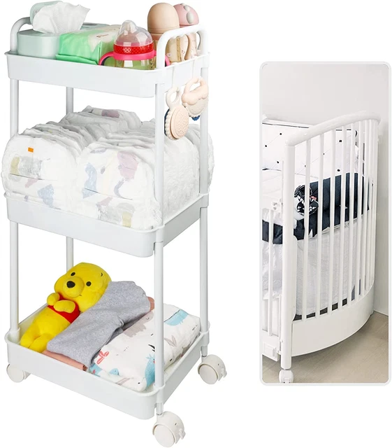 Volnamal Baby Diaper Caddy Organizer Cart, 3-Tier Sturdy Newborn Nursery Essenti