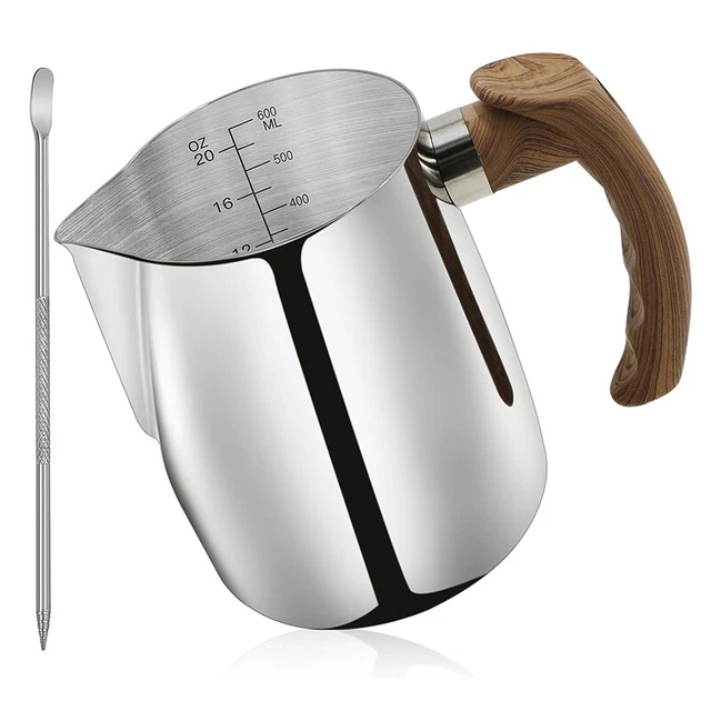 Pichet à Mousser Le Lait 350ml Watchget - Pot Vapeur Inox Avec Bec Anti-Goutte Pour Latte Art Cappuccino Pot à Mousser Inox