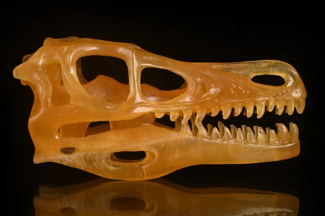 Coleccionables de colección tallados en cristal de calcita naranja natural T-Rex creación mística