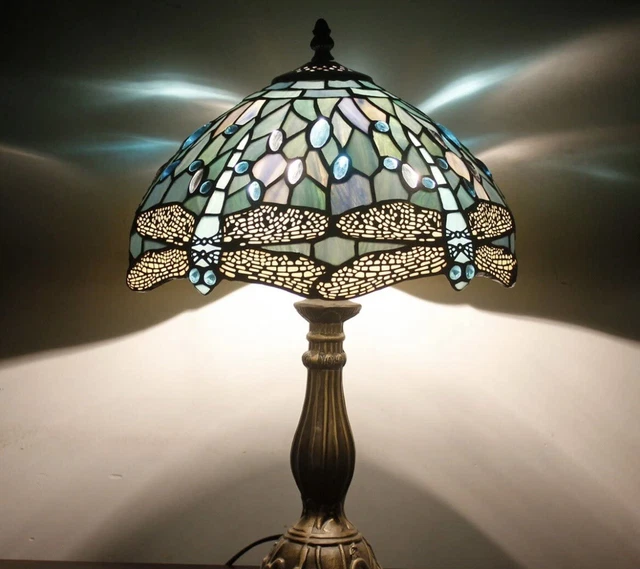 Tiffany Table Lamp Sea Blue Stained Glass Dragonfly Style