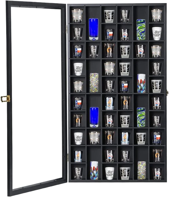 Shot Glass Display Case Large Wooden Cabinet Rack Holder Wall Mounted 17″X32″