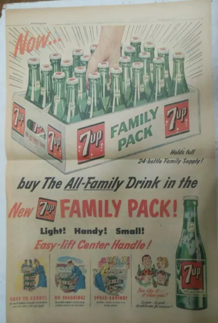 7-Up Ad: Fresh Up With Seven-Up! Family Drink ! from 1950's  Size 15 x 22 inches