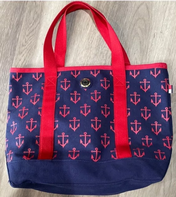 Tommy Hilfiger Anchor Print Nautical Tote Bag Canvas  Navy / Red