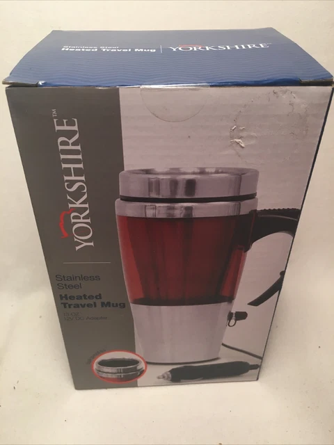 Yorkshire Stainless Steel HEATED 13 OZ Travel Mug w/12V DC CAR Adapter Electric 2