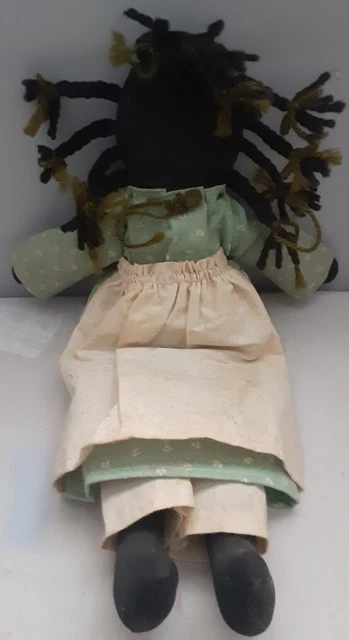 Antique Vintage 15" African American Cloth Rag Doll -Folk Art Primitive Handmade