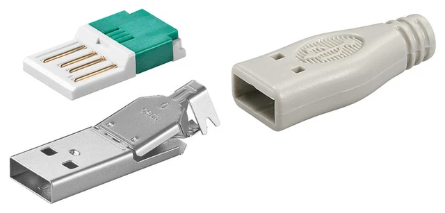 5x connettori USB A per montaggio a crimpare senza attrezzi; USB PLUG A versione tool-less