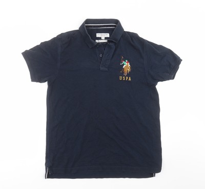 BNWT Da Uomo Crosshatch Navy Blu Bianco TWIN twipped Polo in cotone stampato S 