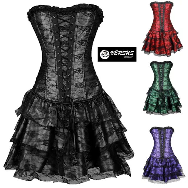 Corsetto Bustino Burlesque Donna Gotico Vestito Spettacolo Steampunk BURLQ05