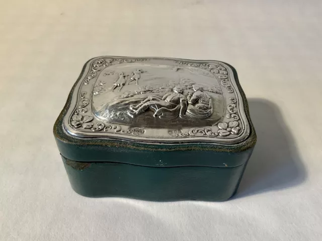 Leather ,Hallmarked ,Embossed sterling silver topped lidded trinket ,small box