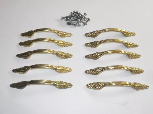 10 Vintage Drawer Cabinet Pulls 5 1/4" Wheat Sheaves Design 3" screw width.