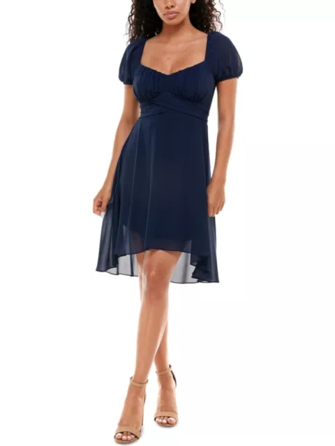 B DARLIN Womens  Pouf Sleeve Below The Knee Evening Hi-Lo Dress