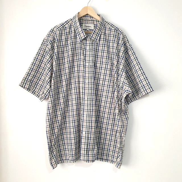 Camicia a scacchi Champion Doncaster UK 4XL blu crema maniche corte outdoor contadino