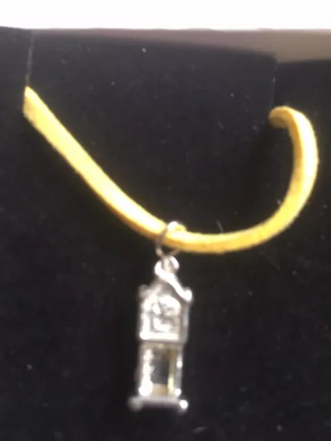 Grand Father Clock TG325A In Fine English Pewter On 18" Yellow Cord Necklace