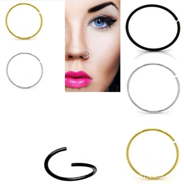 Steel Thin Small Nose Ring Hoop Cartilage Piercing Studs Sanwood 0.8mm/