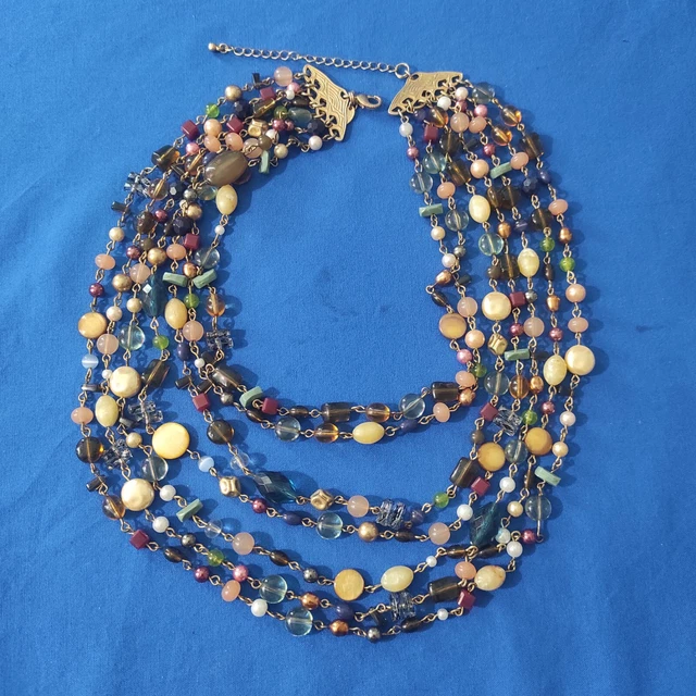 Lia Sophia Art Glass Pearl Acrylic Mixed Bead Multistrand Necklace 18"