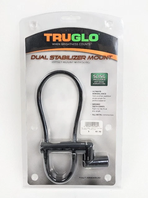 TruGlo Dual Stabilizer Offset Mount With Sling Black Archery Bow Balance ~ NEW