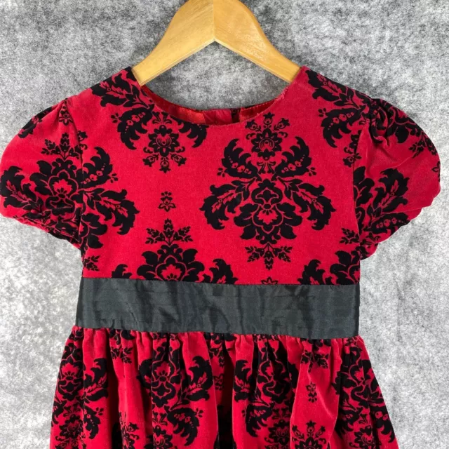 Hartstrings Dress Girls 7 Red Black Velvet Palampore Floral Ribbon Cotton Party