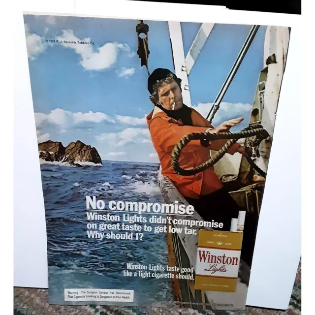 1979 Winston Lights Cigarettes Man On Boat with Rope Print Ad vintage 70s