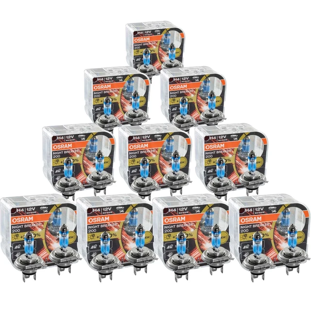 10x OSRAM Nuit Breaker 200 H4 Duobox Jusqu'À 200% Plus de Lumière 3900 K.