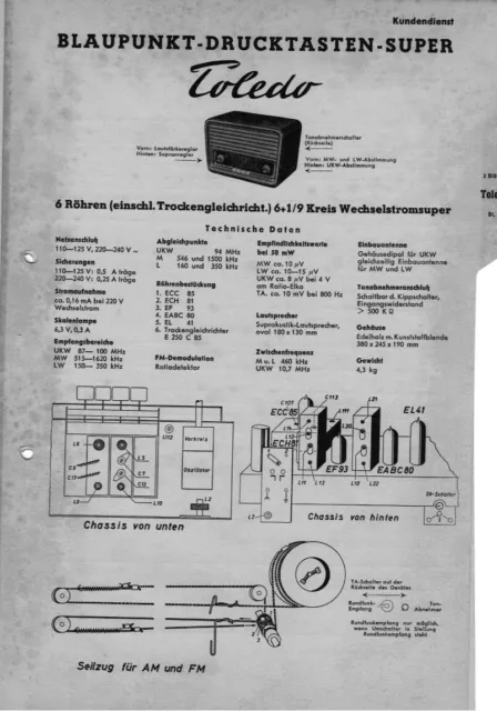 Röhrenradio Service Unterlagen Schaltplan Blaupunkt Toledo