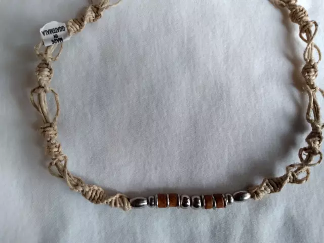 HEMP SURFER BOHO CHOKER NECKLACE  18" Unisex Mixed  Beads Macrame USA Seller