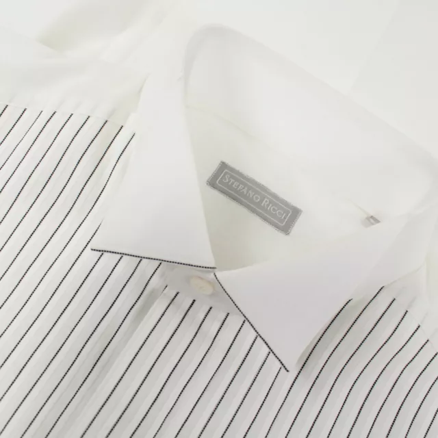 Stefano Ricci NWT Tux Dress Shirt Size 16 41 White & Black Wing & French Cuff