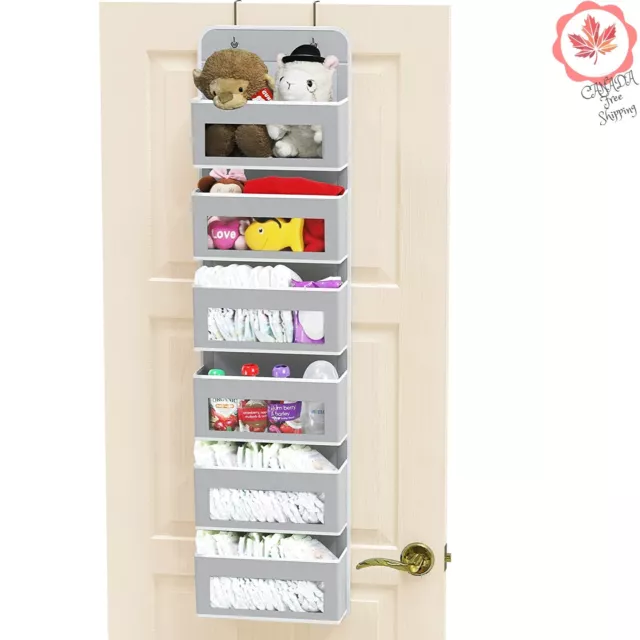 Baby Over The Door Hanging Organizer - 6 Clear Window Pocket - Portable - Grey