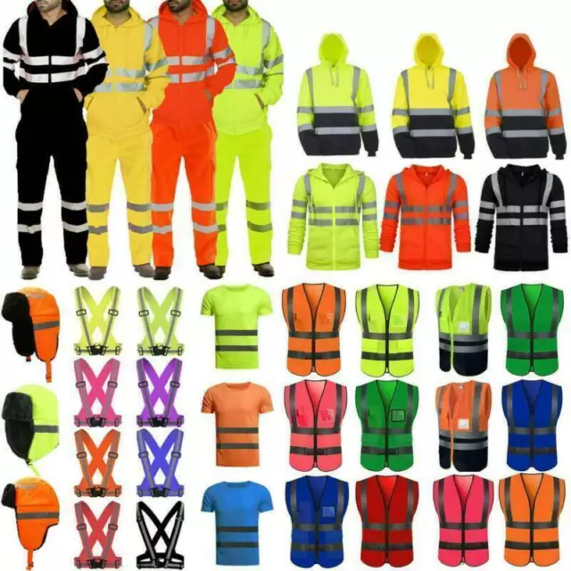 HI VIS VIZ Mens Safety Work Clothes High Shirt Hooded Visibility Vest ...