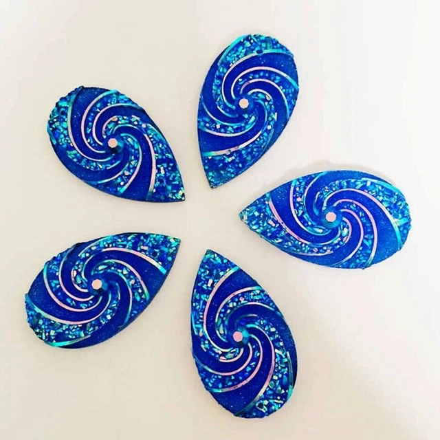 15 Stck. ausgefallener Tropfen 27 mm Glitzer Tropfen Pfau Auge Harz Glitzer Wirbel Schmuck Ma 3