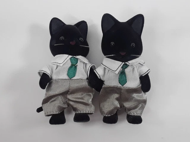 Lot of 2 Calico Critters Black Tuxedo Cat Family Dad Figure Sylvanian Families